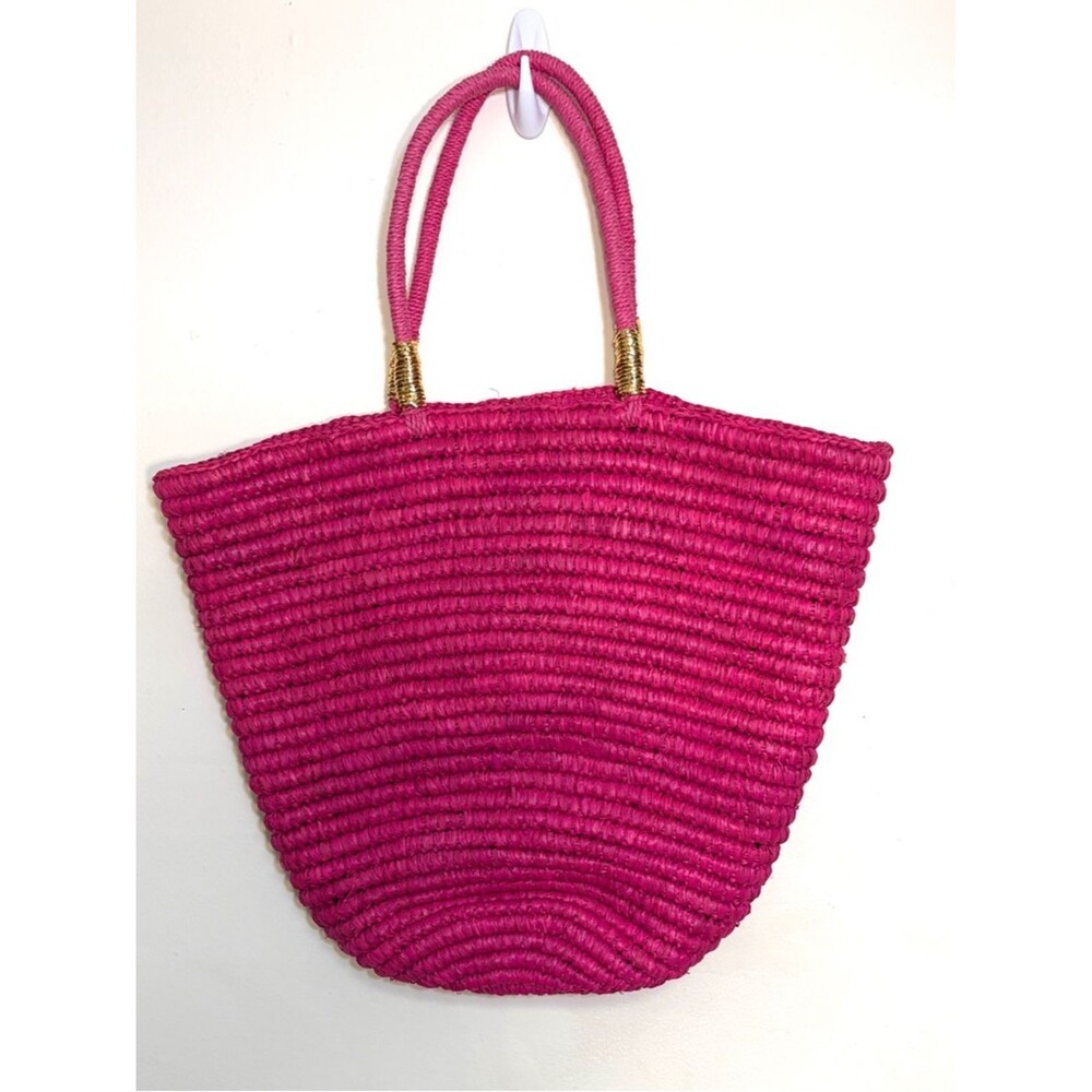 Handmade Fuchsia Woven Raffia Tote Bag